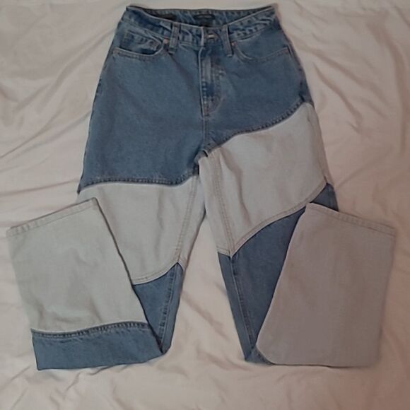 Patchwork high rise jeans size 24x29.5 90s women's retro relaxed straight leg - Picture 1 of 12